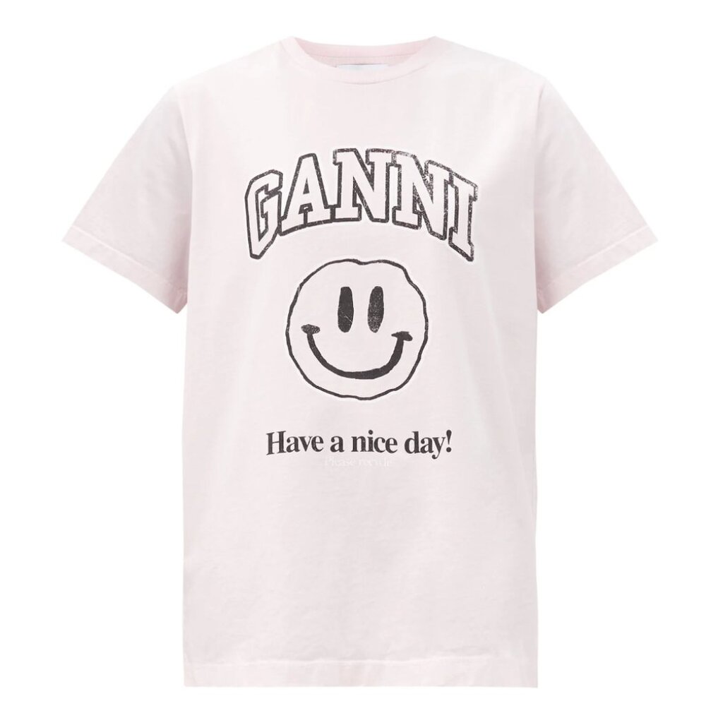 Ganni Smiley Face-Print Jersey T-Shirt